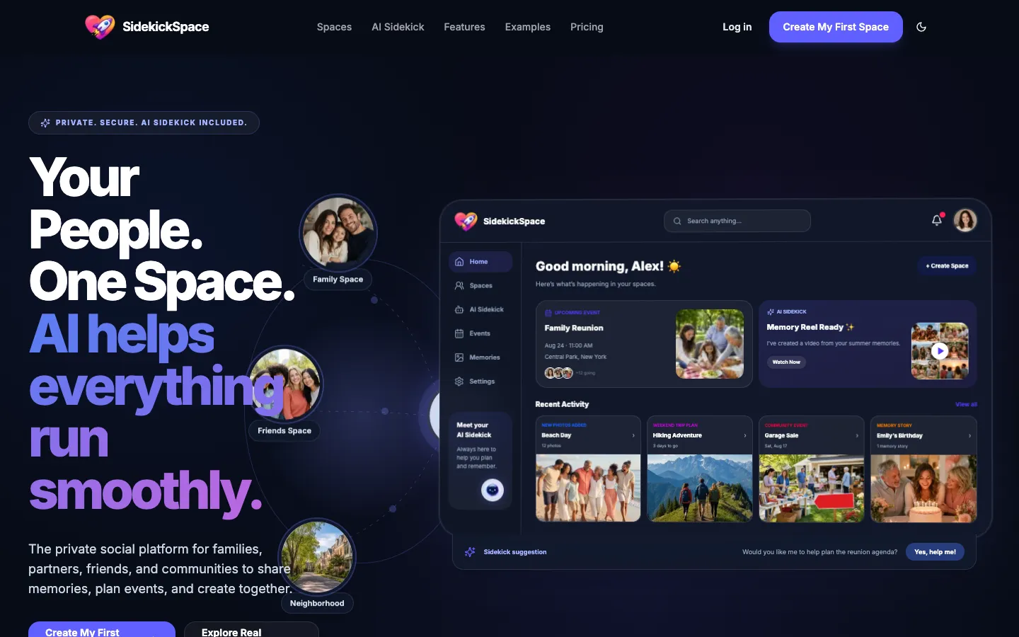 Screenshot of the SidekickSpace homepage