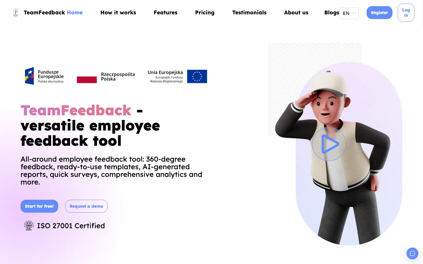 Screenshot of the TeamFeedback homepage