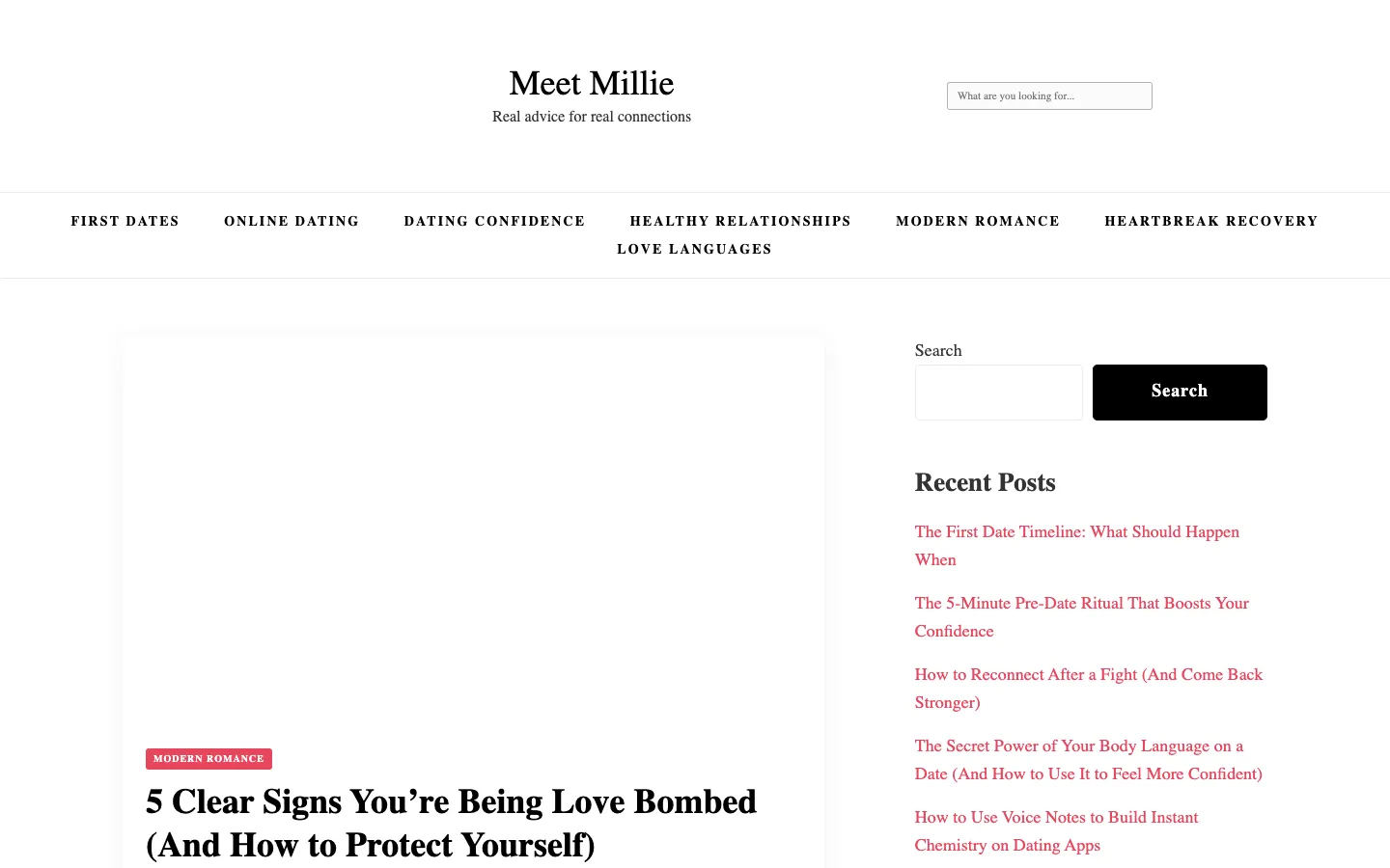 Screenshot of the Meet Millie homepage