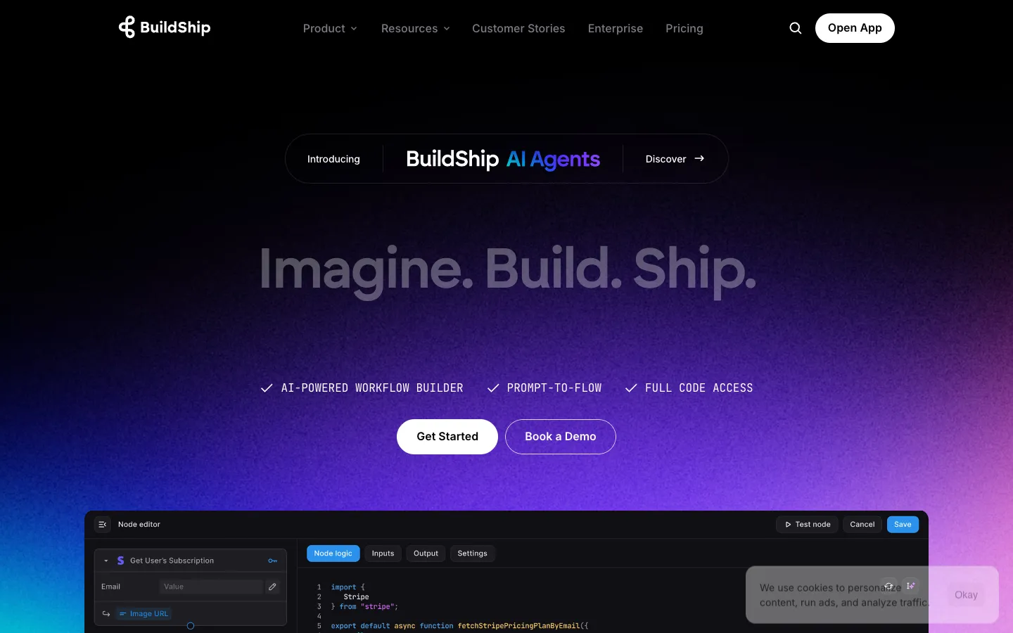 Screenshot of the BuildShip homepage