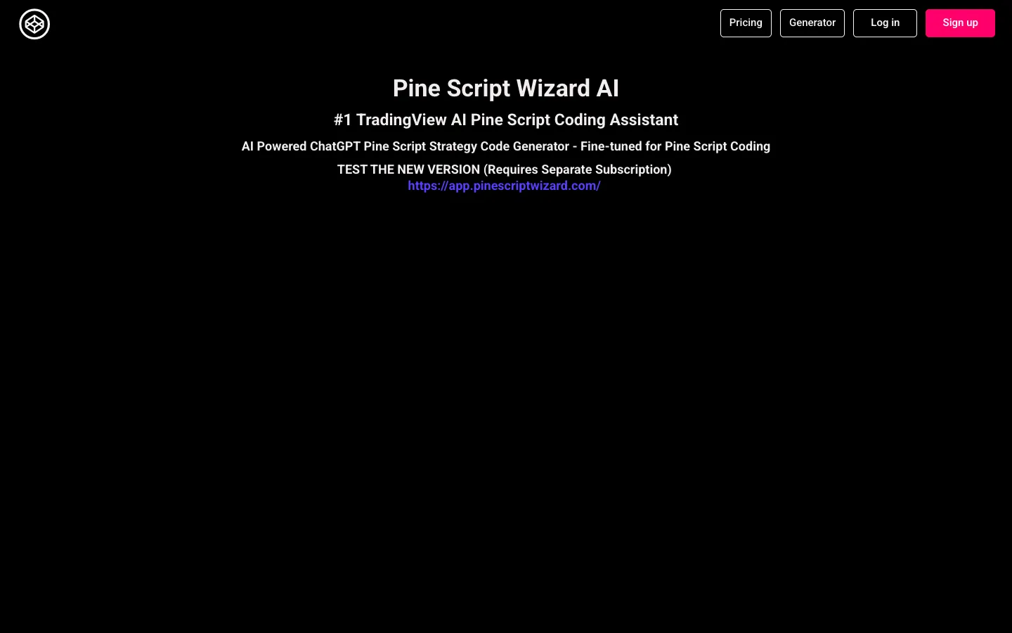 Screenshot of the Pine Script Wizard AI homepage