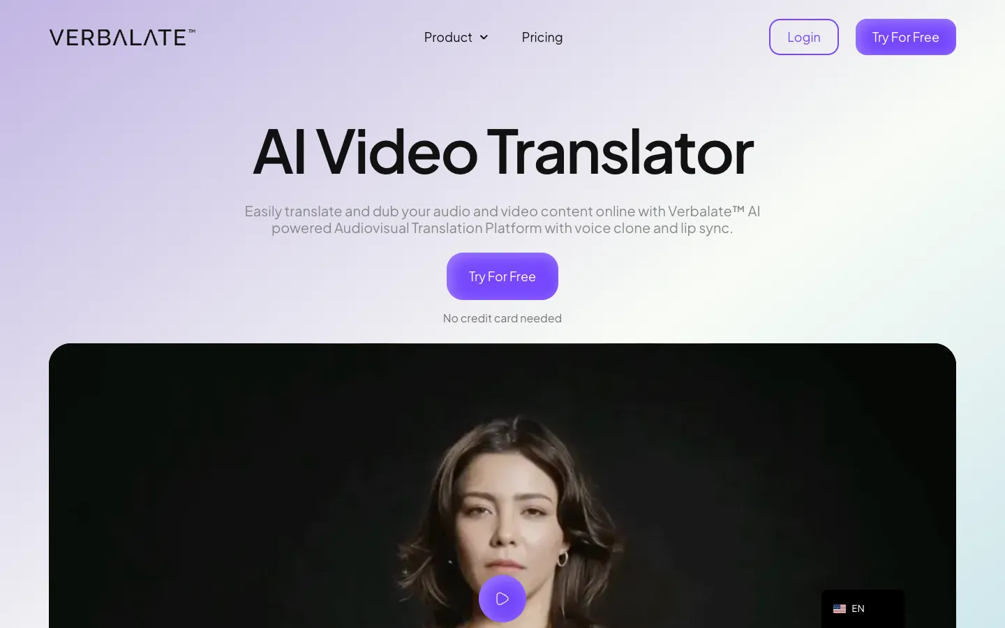 Screenshot of the verbalate homepage