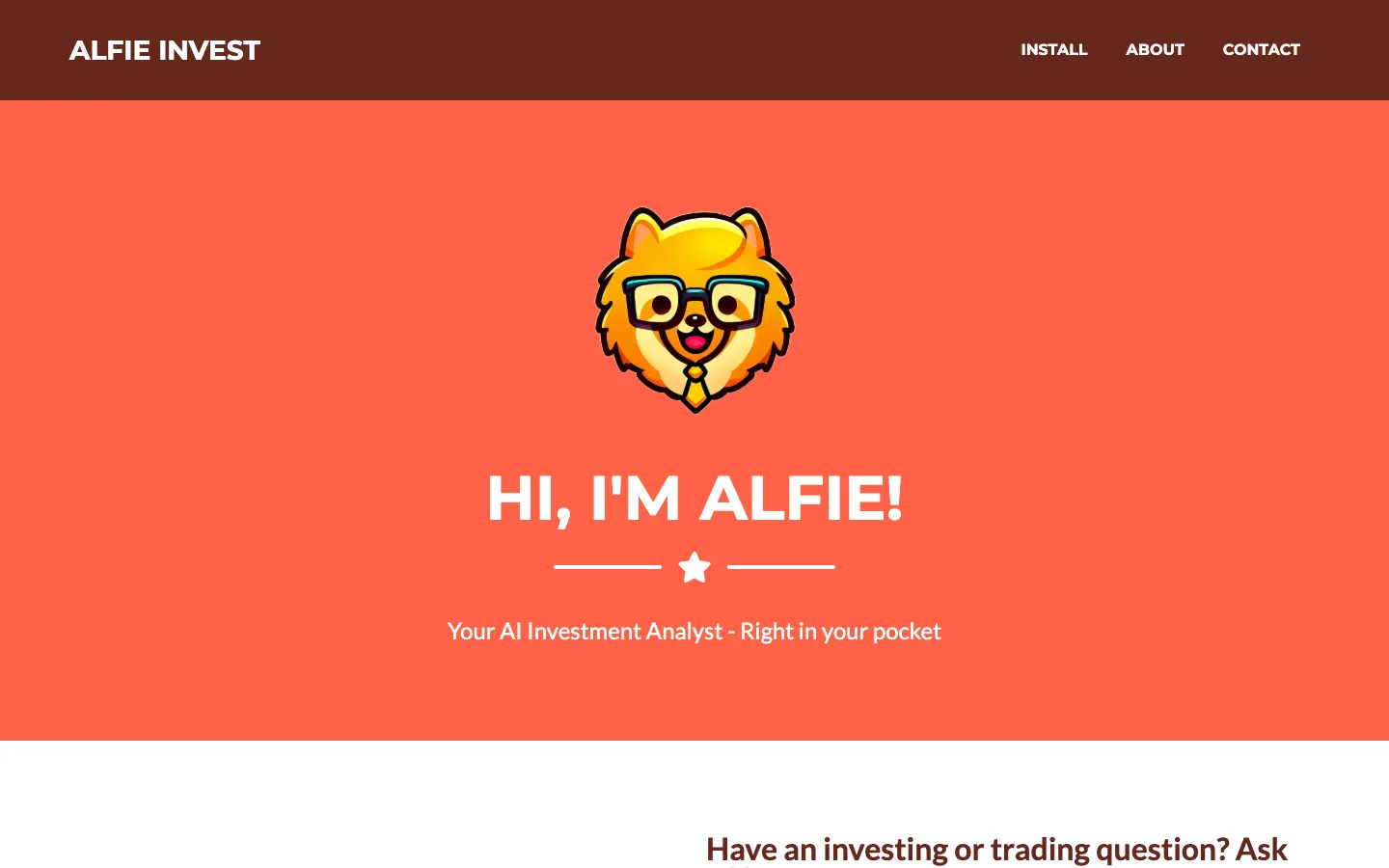 Screenshot of the Alfie Invest homepage