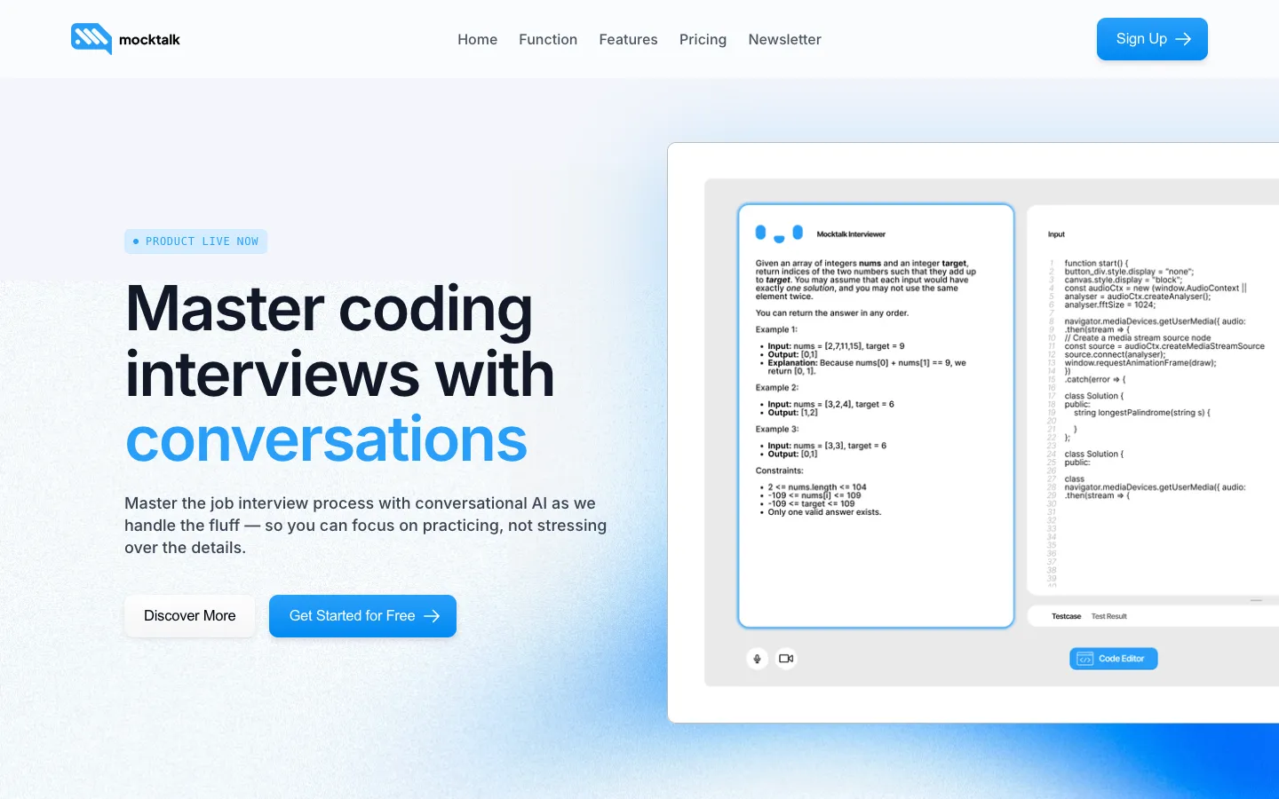 Screenshot of the Mocktalk homepage