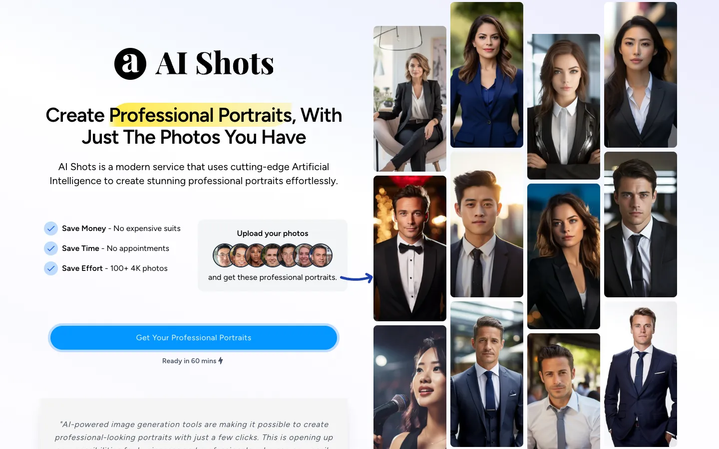 Screenshot of the AI Shots homepage