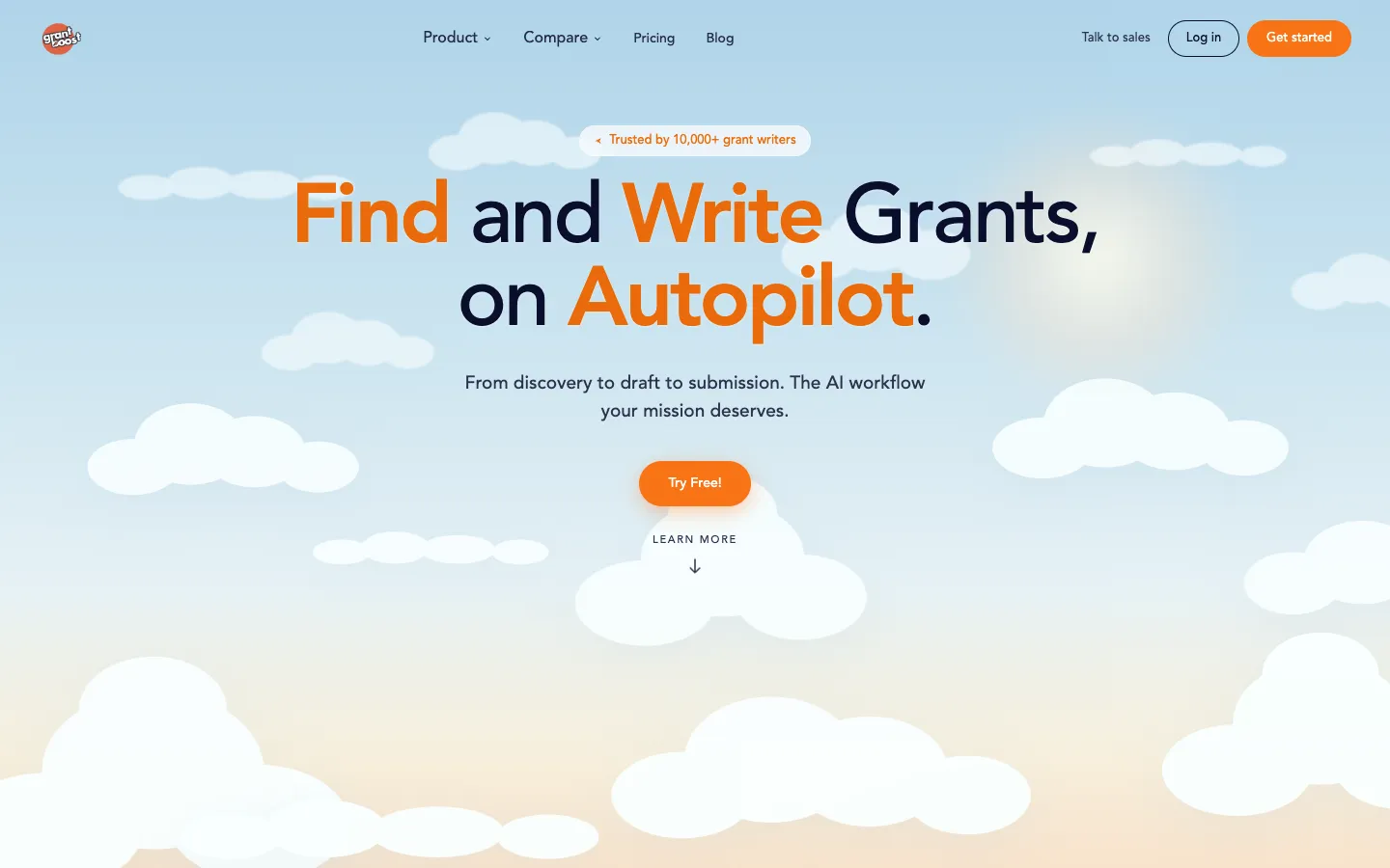 Screenshot of the Grantboost homepage