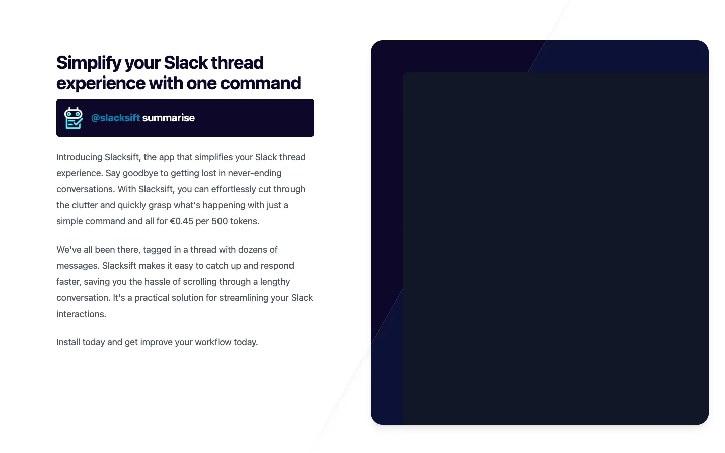 Screenshot of the Slacksift homepage
