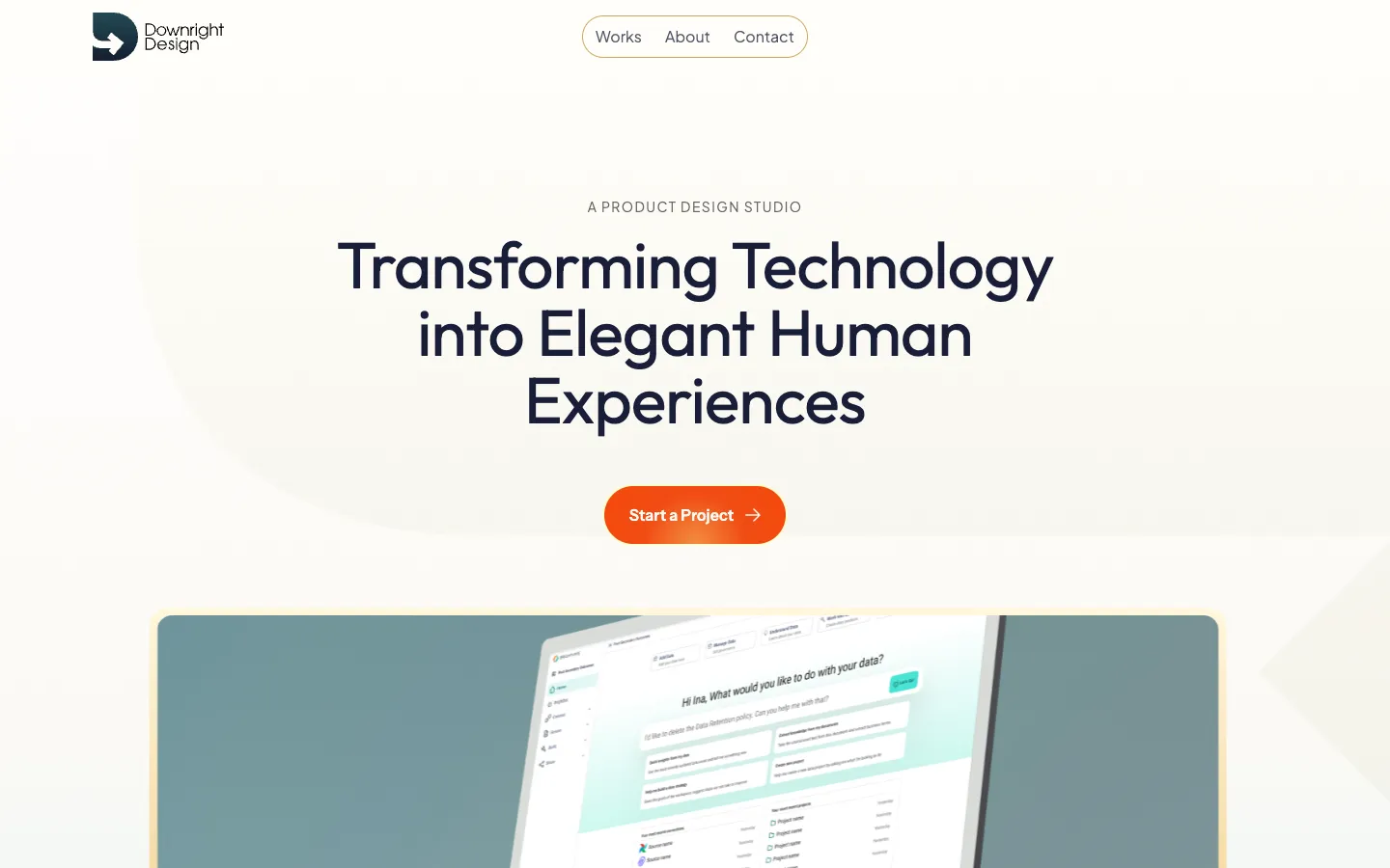 Screenshot of the Down Right Design homepage
