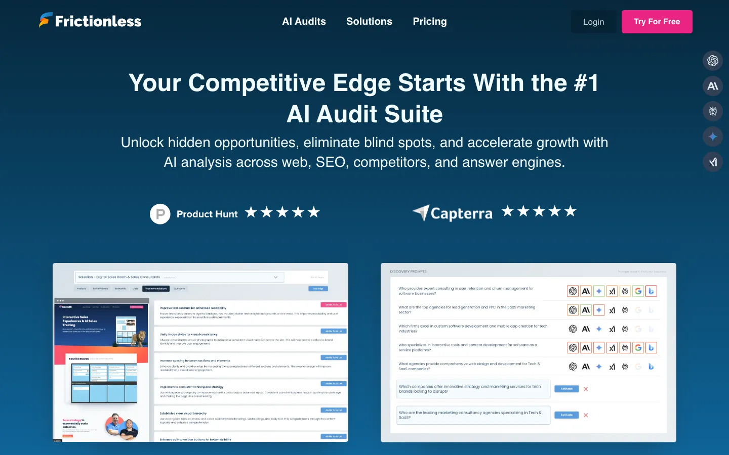 Screenshot of the Frictionless homepage