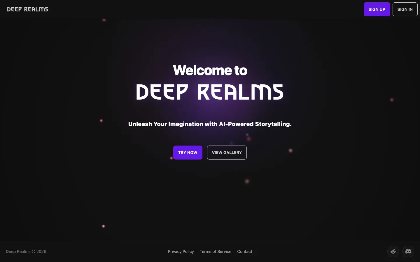 Screenshot of the Deep Realms homepage