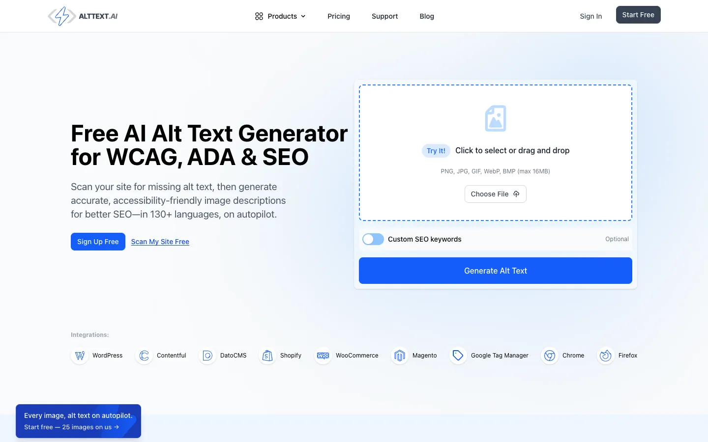 Screenshot of the AltText.ai homepage