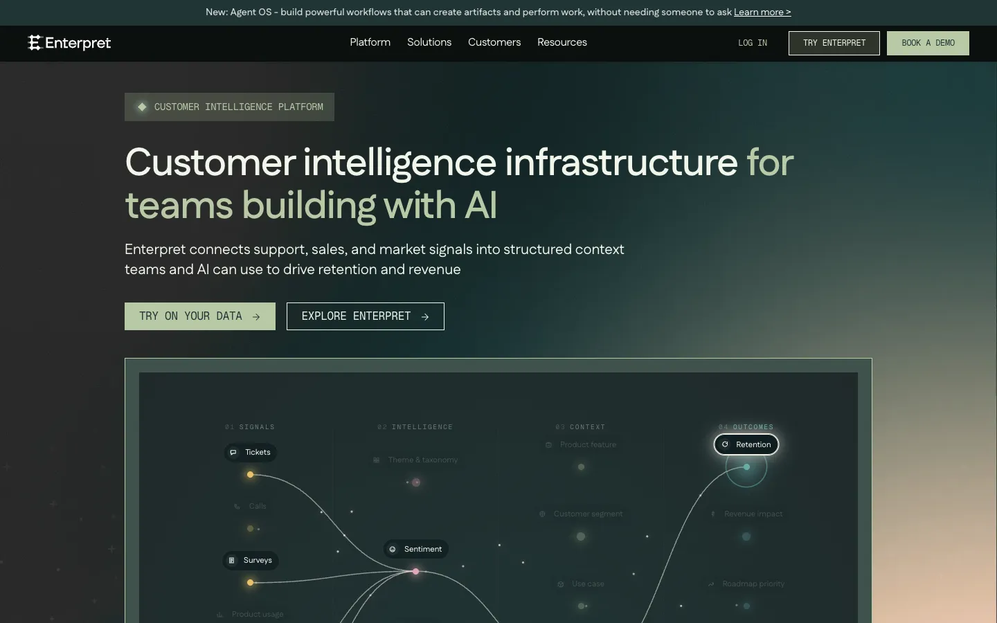 Screenshot of the Enterpret homepage