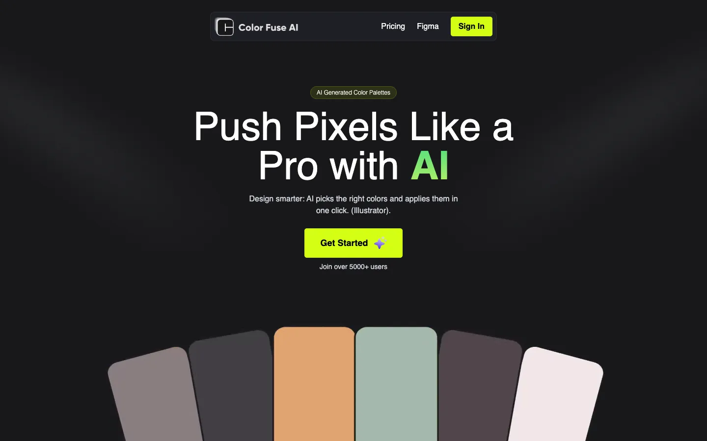 Screenshot of the Color Fuse AI homepage