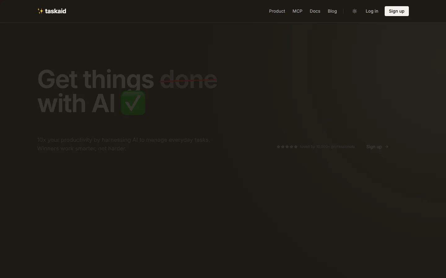 Screenshot of the Taskaid AI homepage