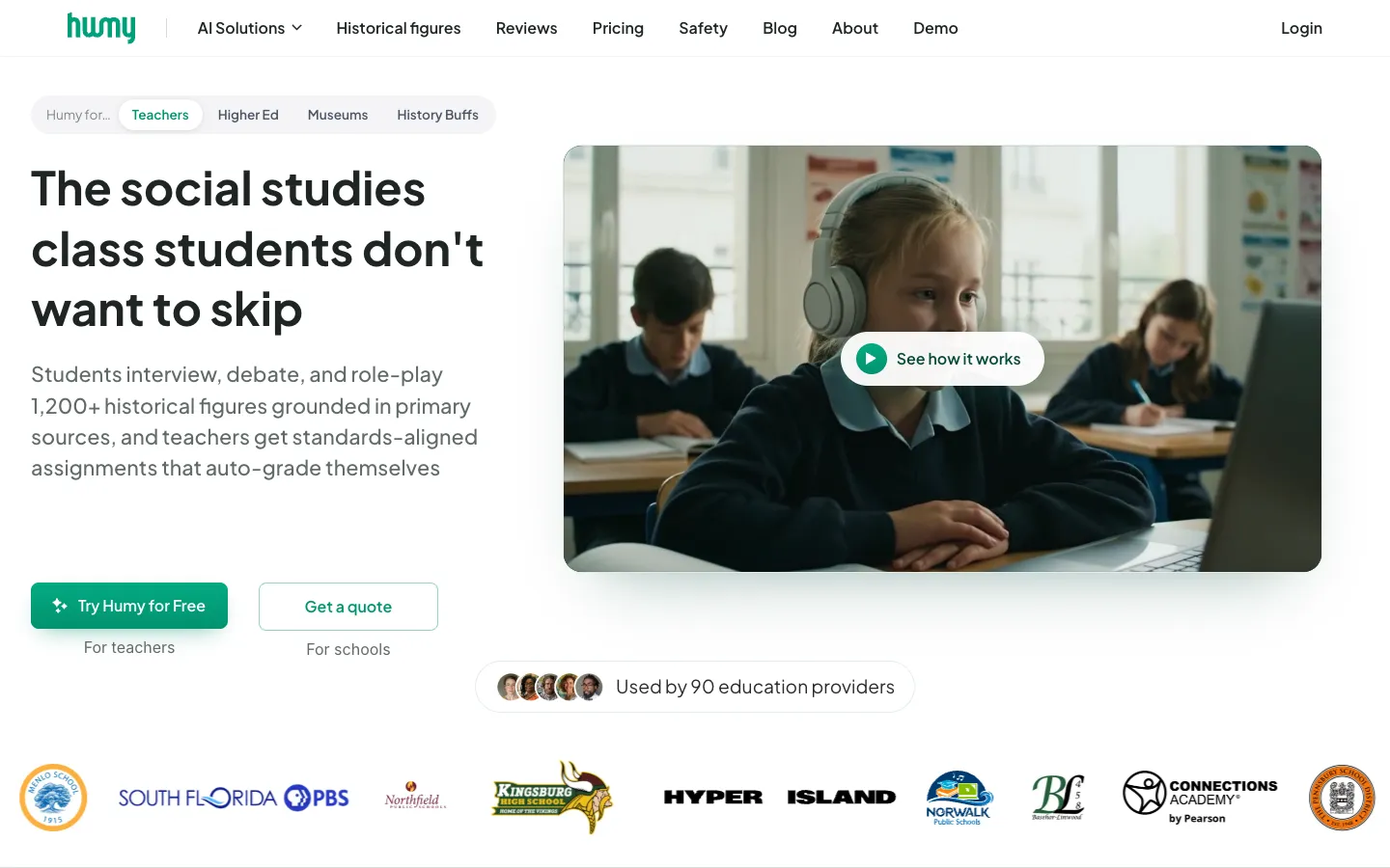 Screenshot of the Humy.ai homepage