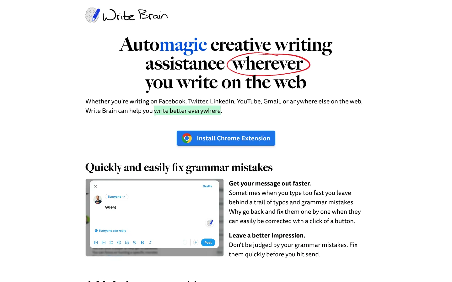 Screenshot of the Write Brain homepage