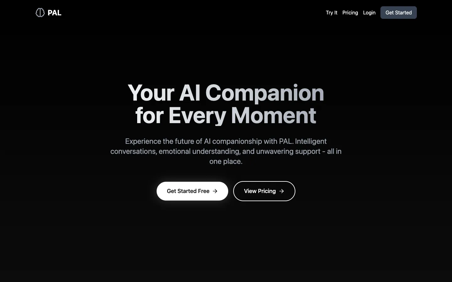 Screenshot of the Pal homepage