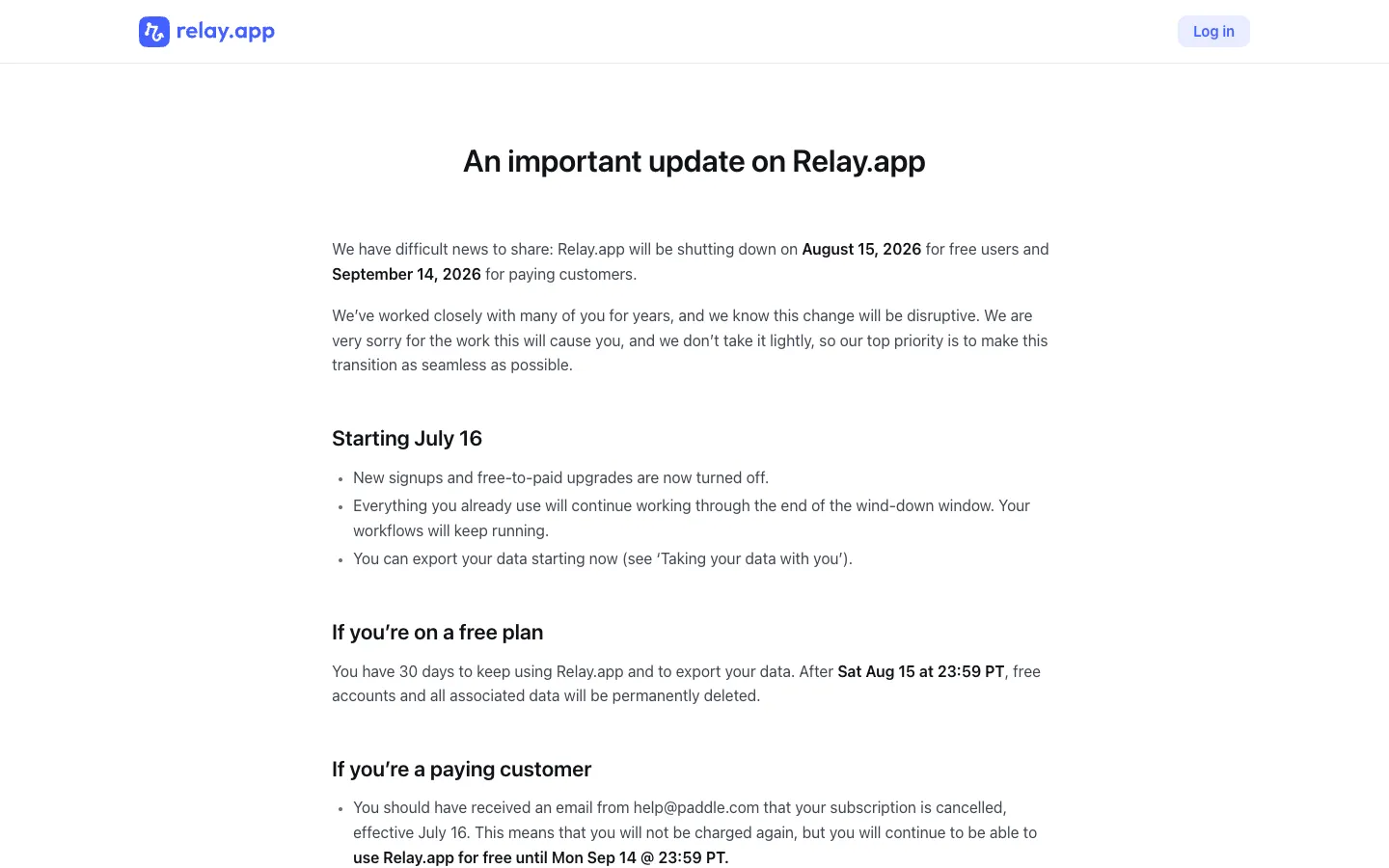 Screenshot of the Relay.app homepage