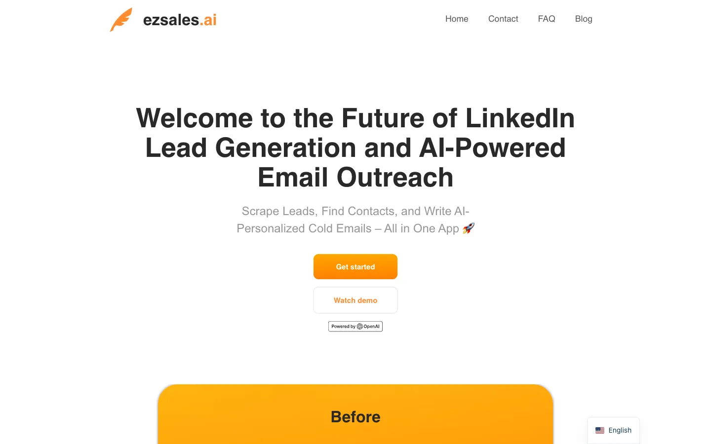 Screenshot of the Ezsales AI homepage