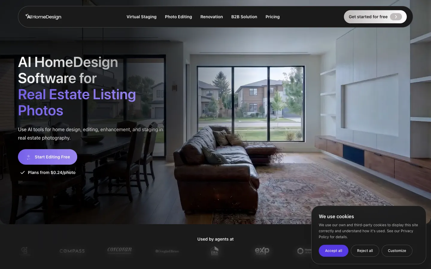 Screenshot of the AI HomeDesign homepage
