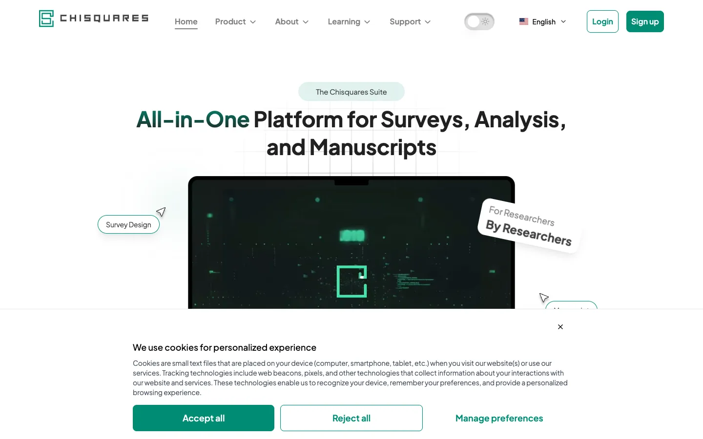 Screenshot of the Chisquares homepage