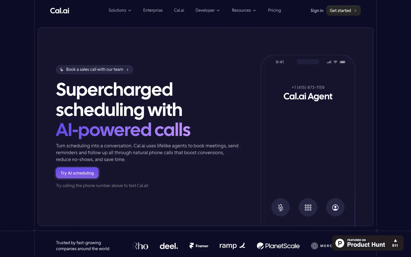 Screenshot of the Cal.ai homepage
