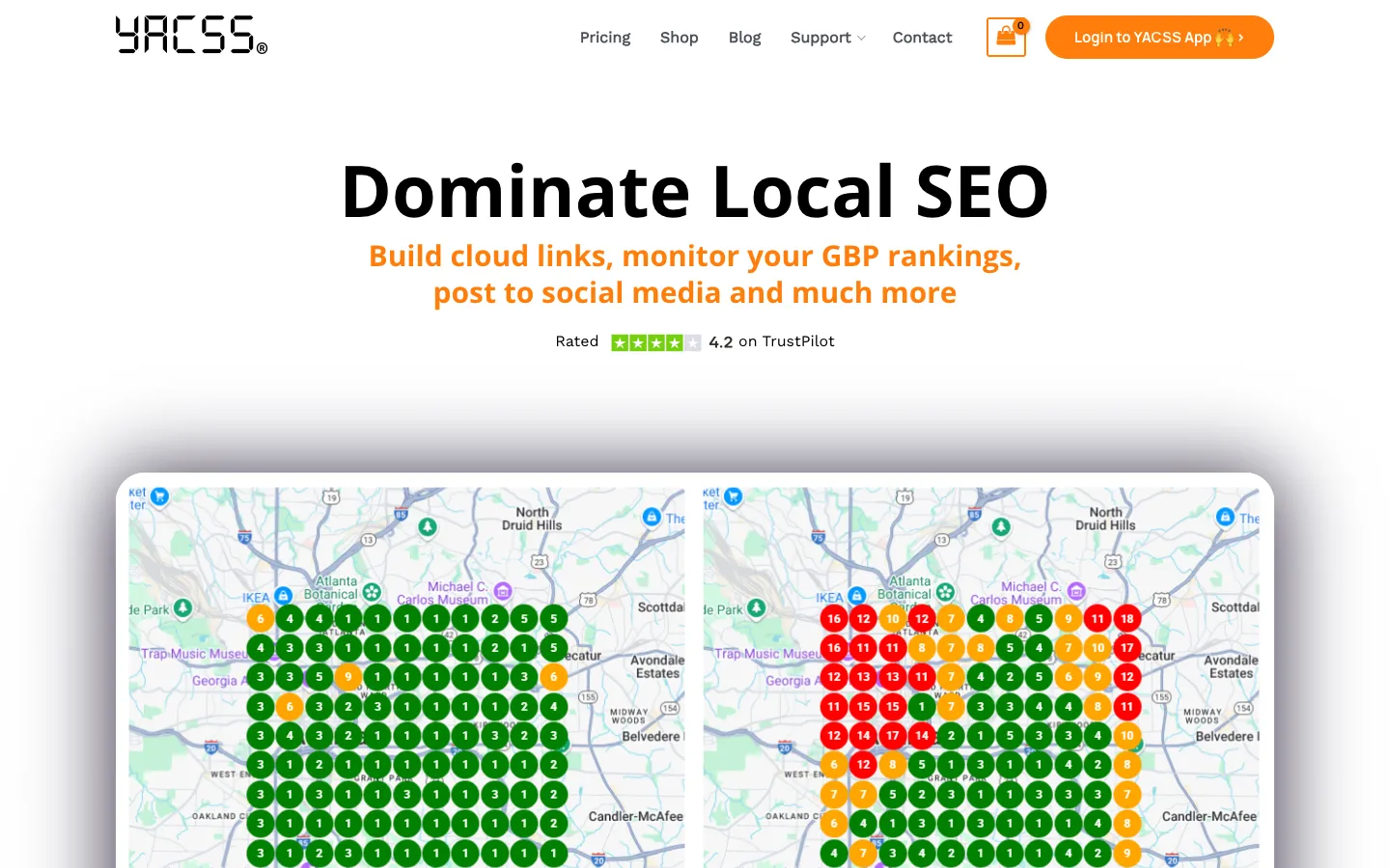 Screenshot of the YACSS homepage