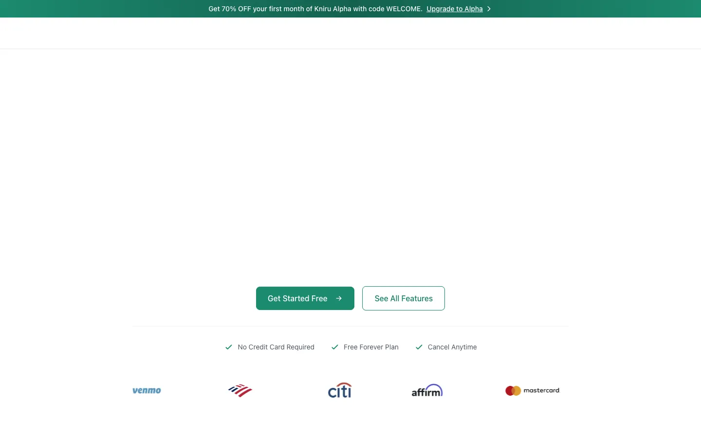 Screenshot of the Kniru: AI-Powered Finance homepage