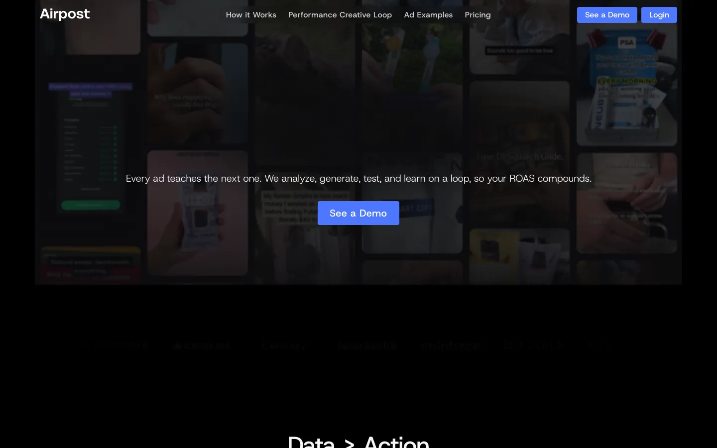 Screenshot of the Airpost homepage