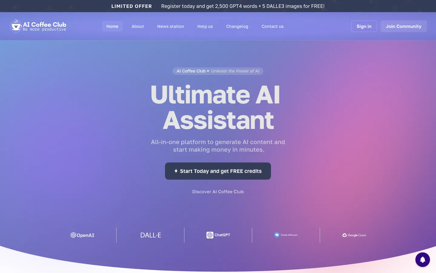 Screenshot of the AI Coffee Club homepage