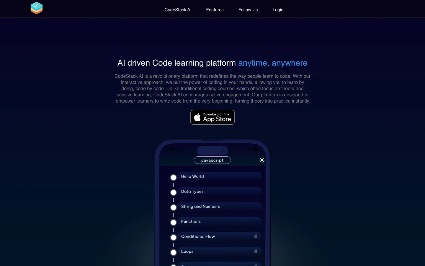 Screenshot of the CodeStack AI homepage