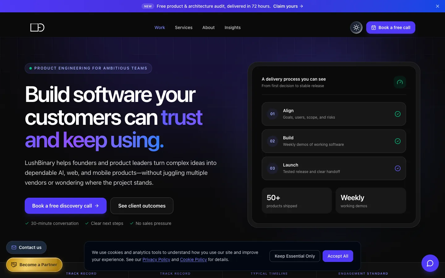 Screenshot of the LushBinary homepage
