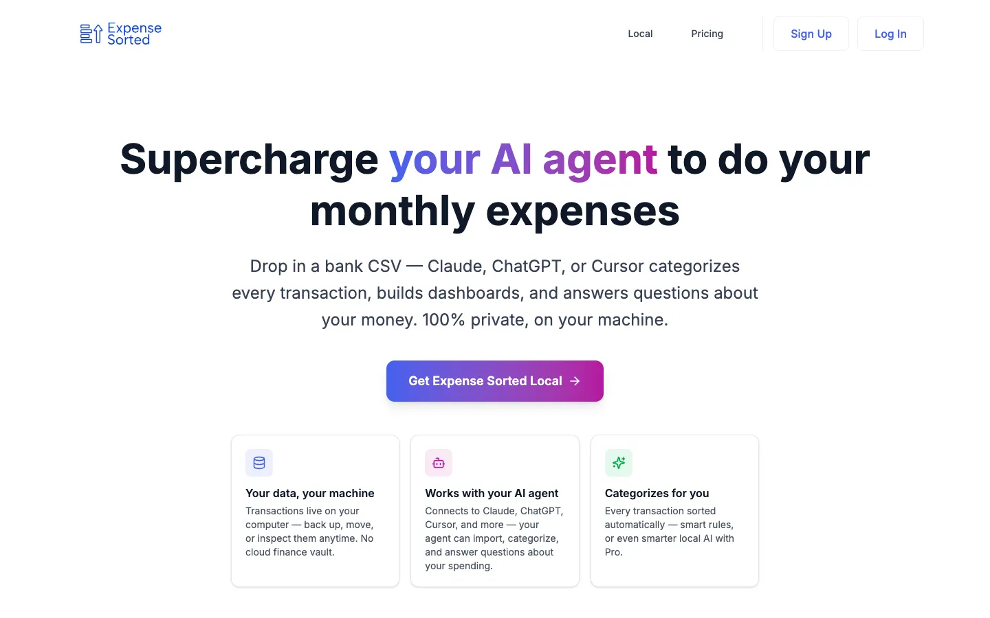 Screenshot of the Expense Sorted homepage
