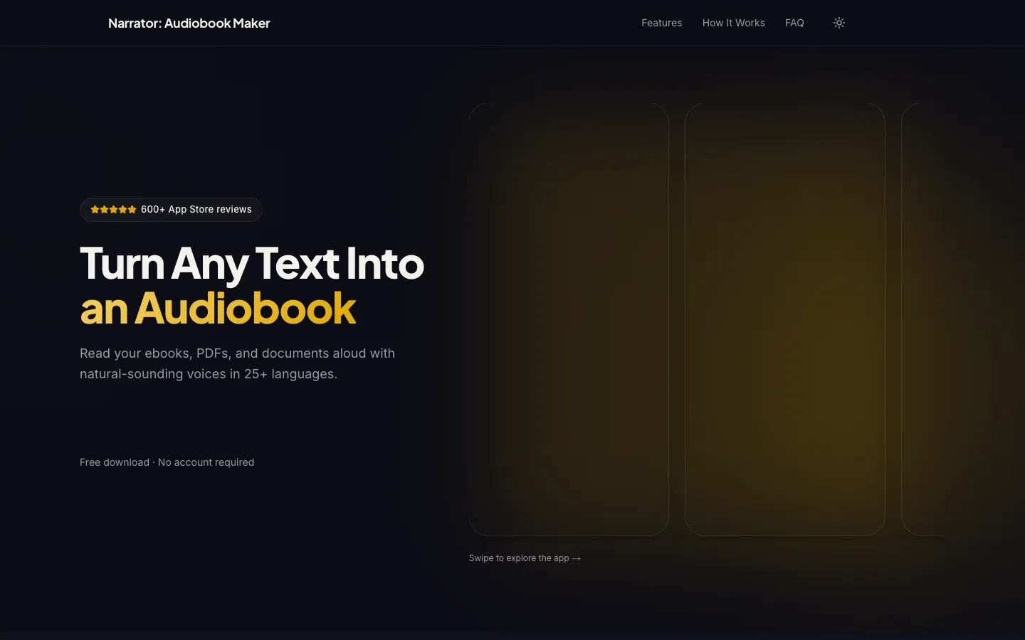 Screenshot of the Narrator: Audiobook Maker homepage