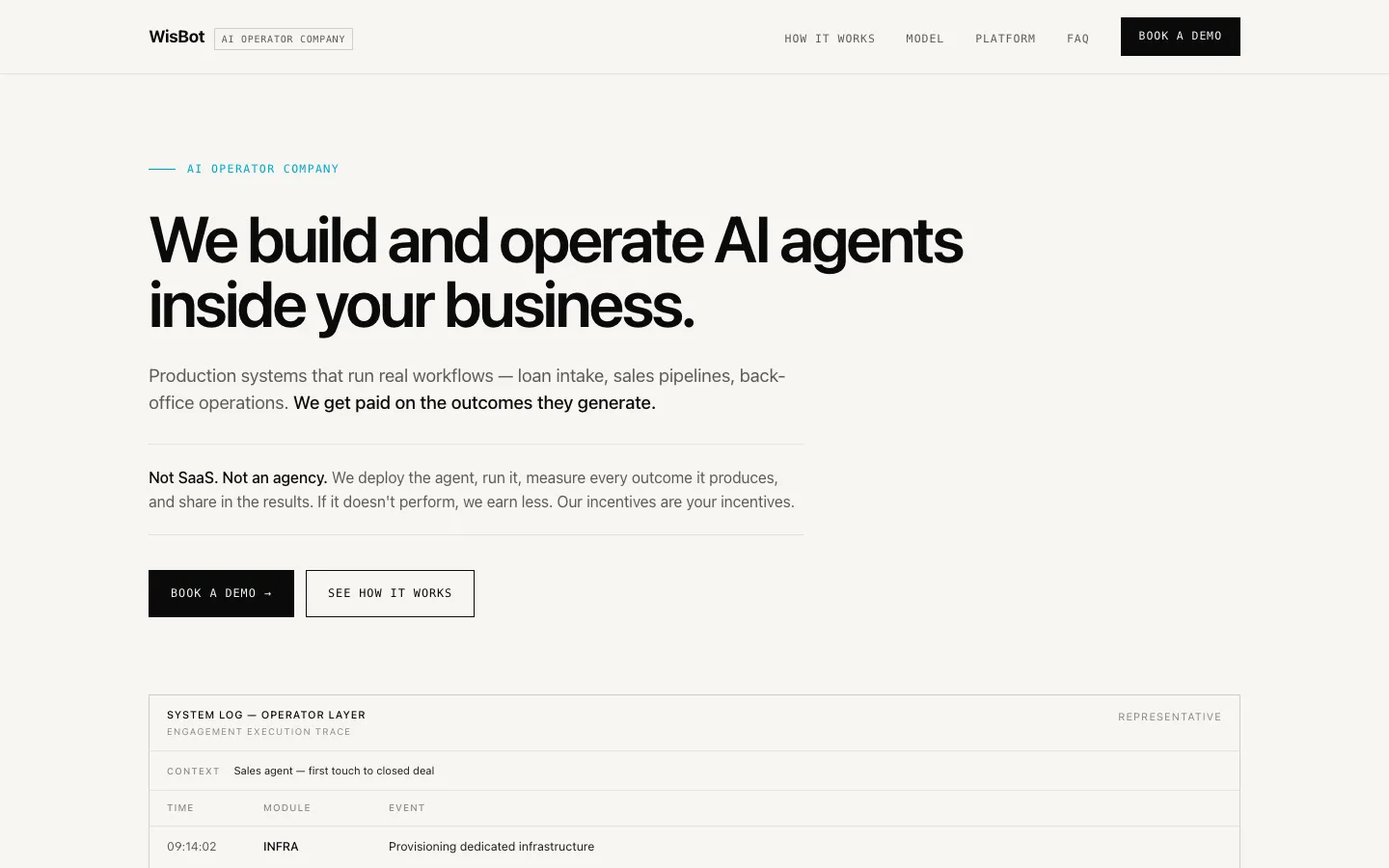 Screenshot of the WisBot homepage