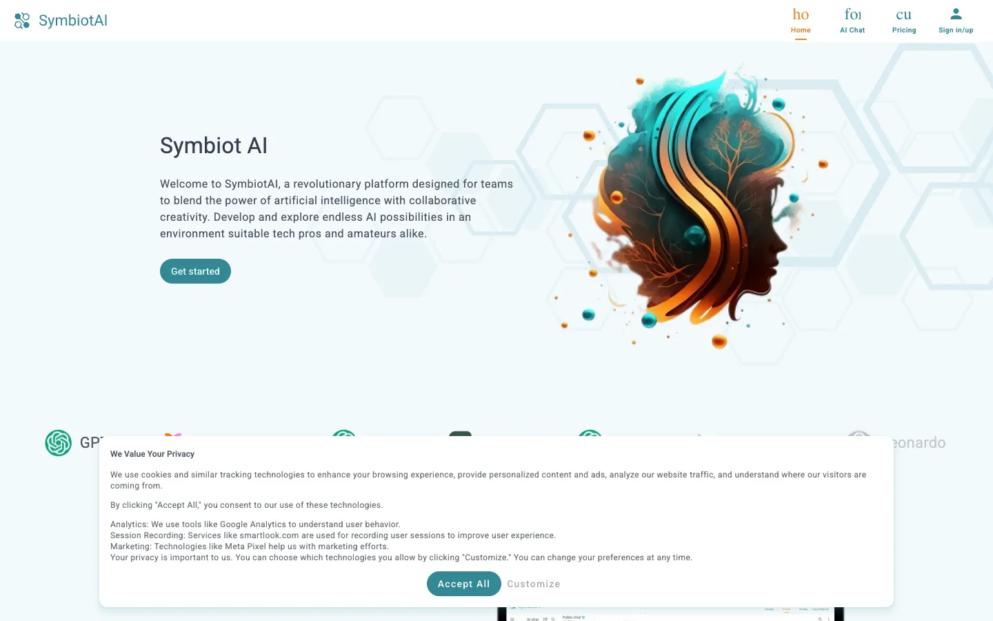 Screenshot of the SymbiotAI homepage