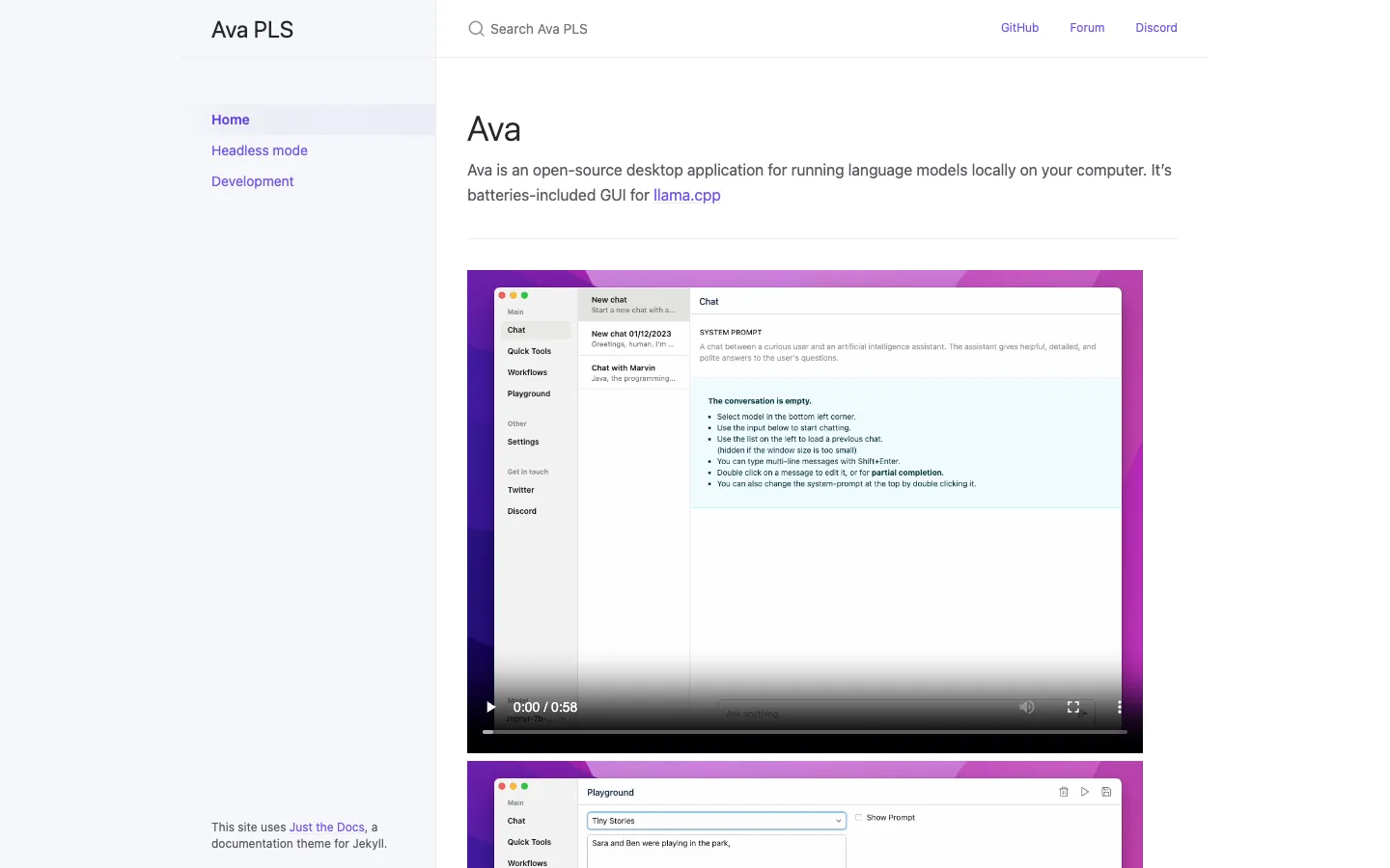 Screenshot of the Ava PLS homepage