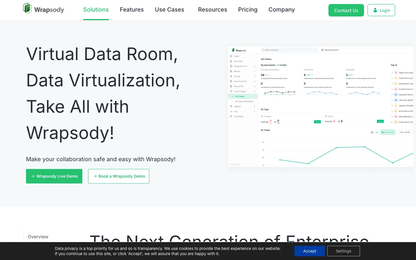 Screenshot of the Wrapsody homepage