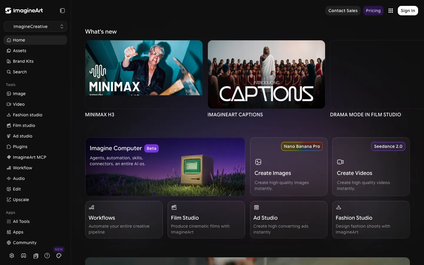 Screenshot of the Imagine Ai Art Generator homepage