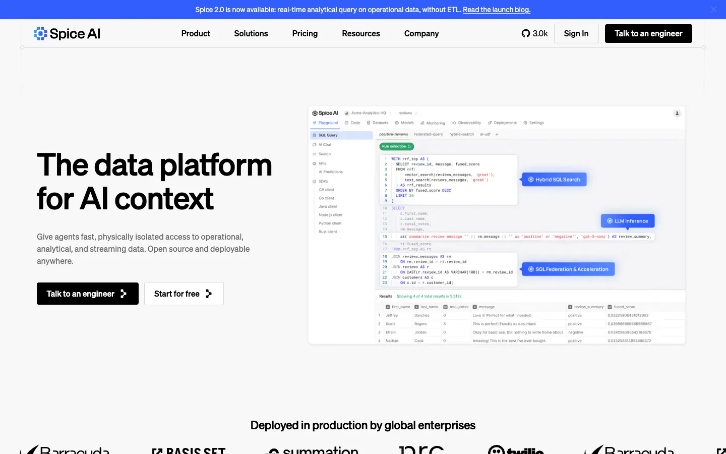 Screenshot of the Spice.ai homepage