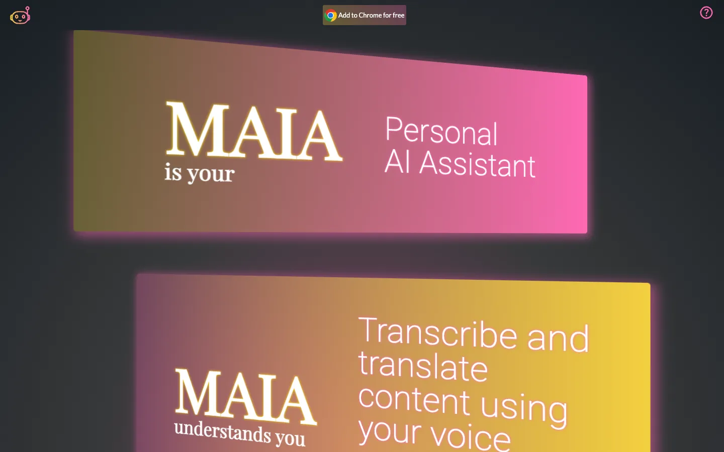 Screenshot of the MAIA - My AI Assistant homepage
