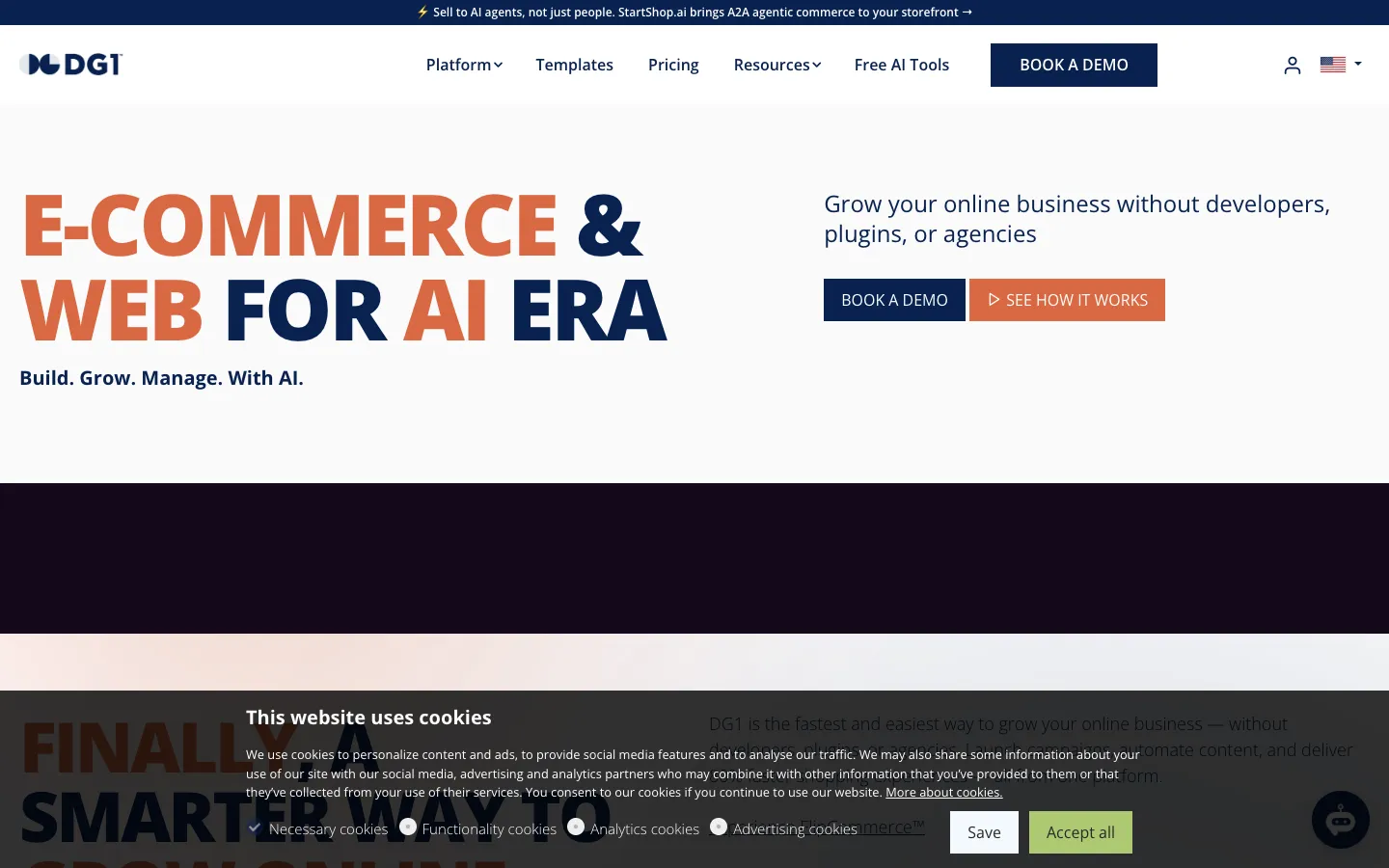 Screenshot of the DG1.com homepage