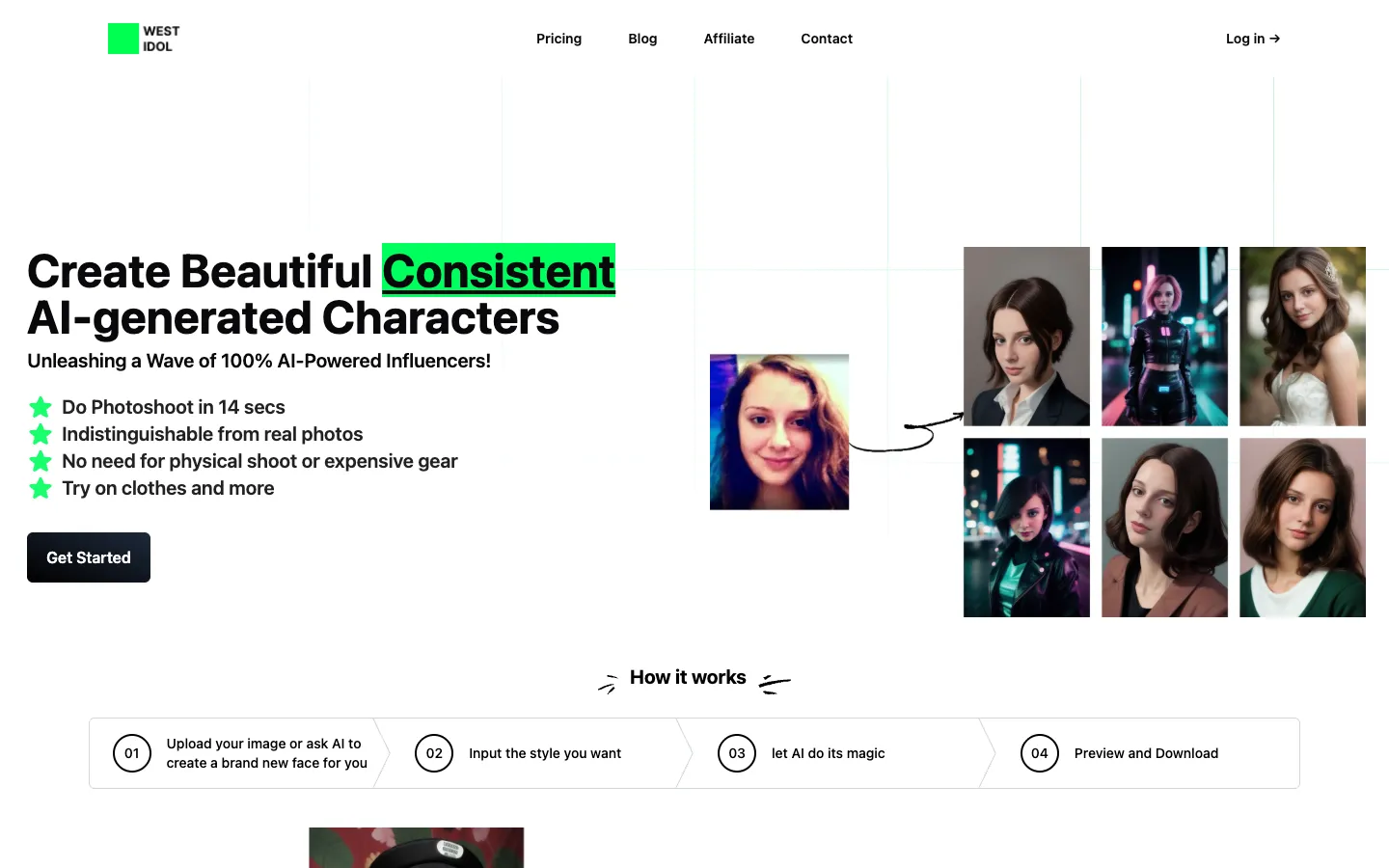 Screenshot of the Westidol homepage