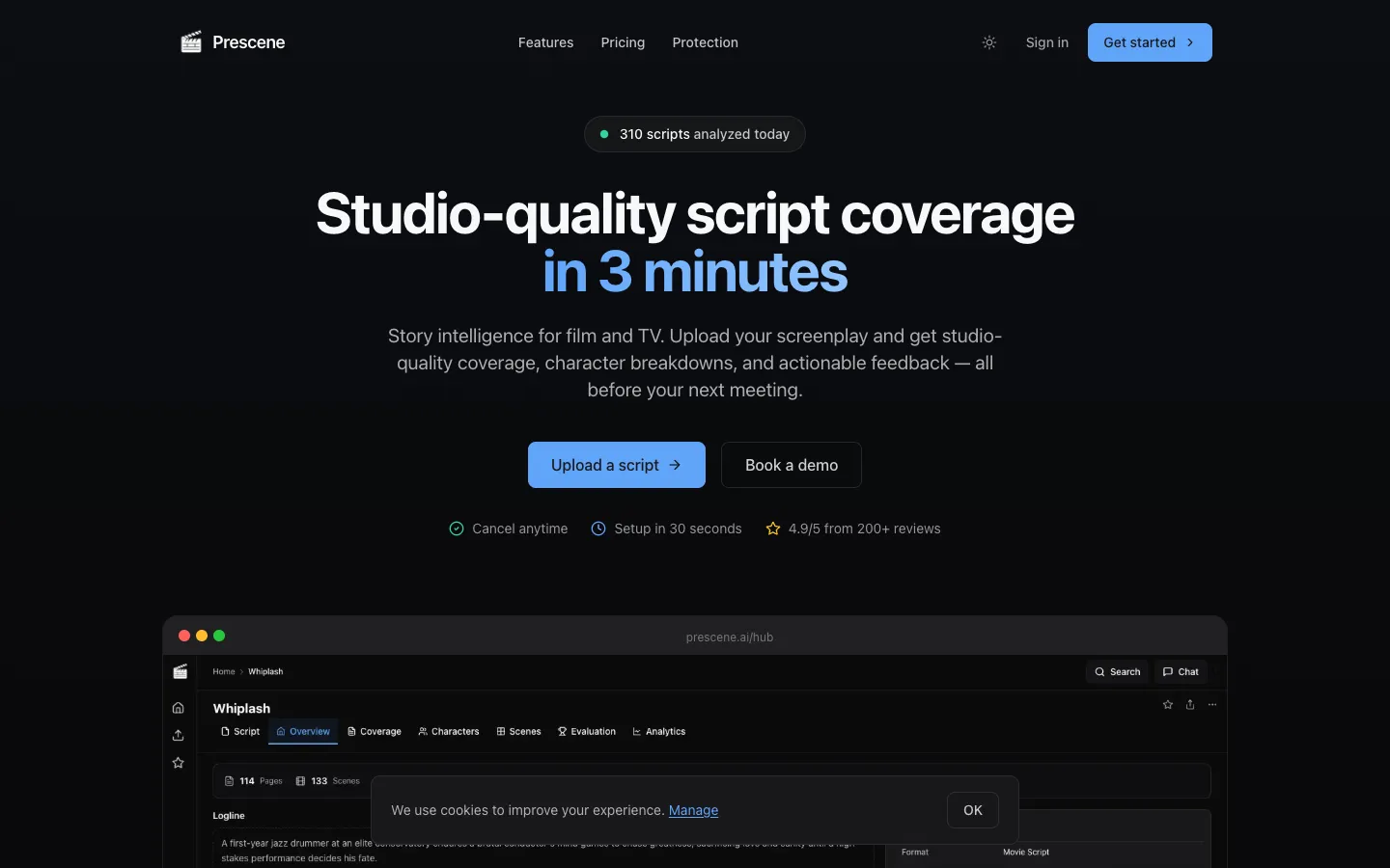 Screenshot of the Prescene homepage