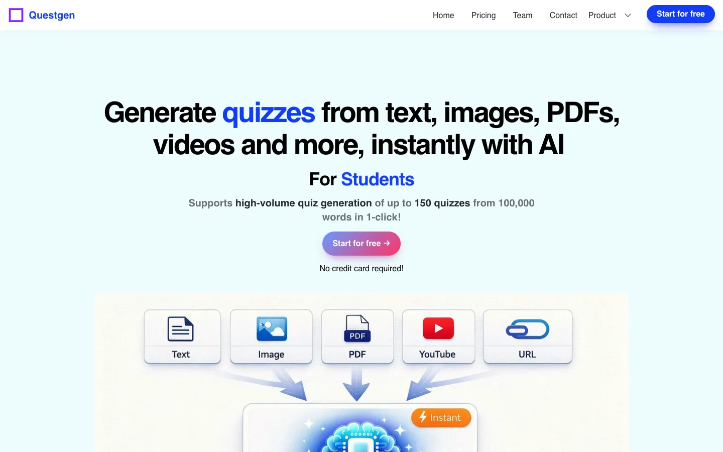 Screenshot of the Questgen.ai homepage