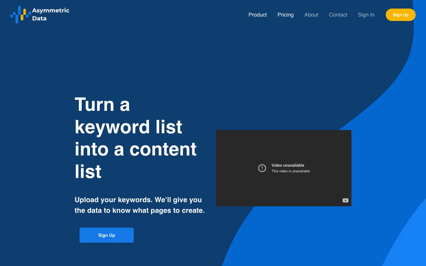 Screenshot of the Asymmetric Data homepage