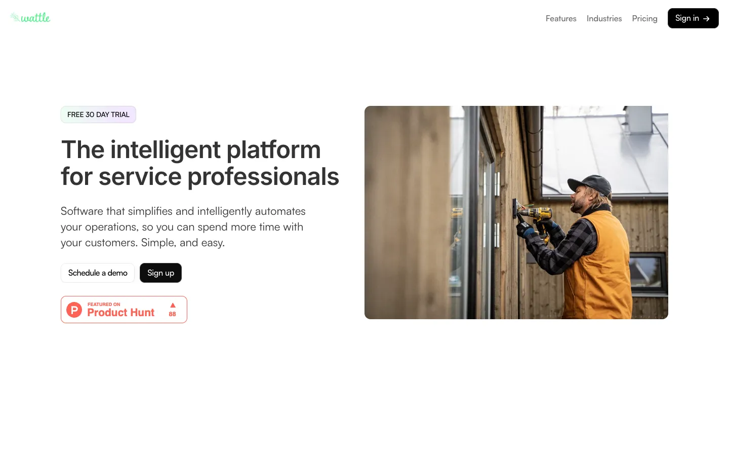 Screenshot of the Wattle homepage