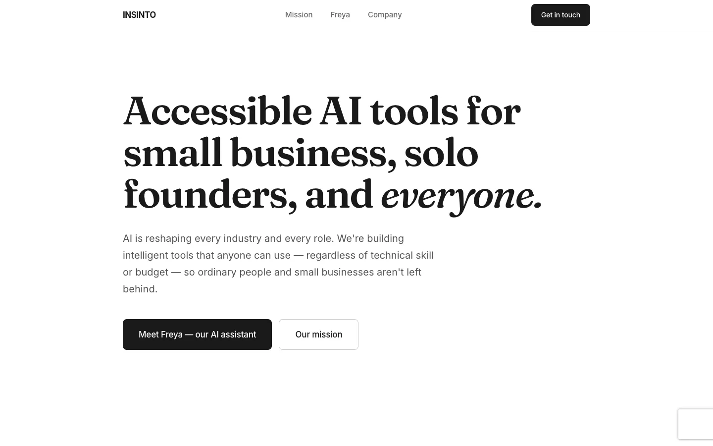 Screenshot of the INSINTO homepage