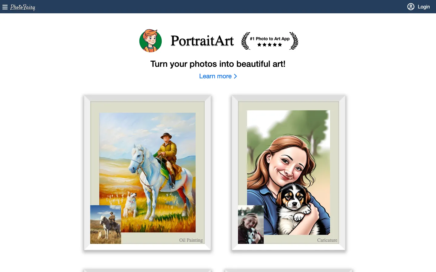 Screenshot of the PhotoFairy homepage