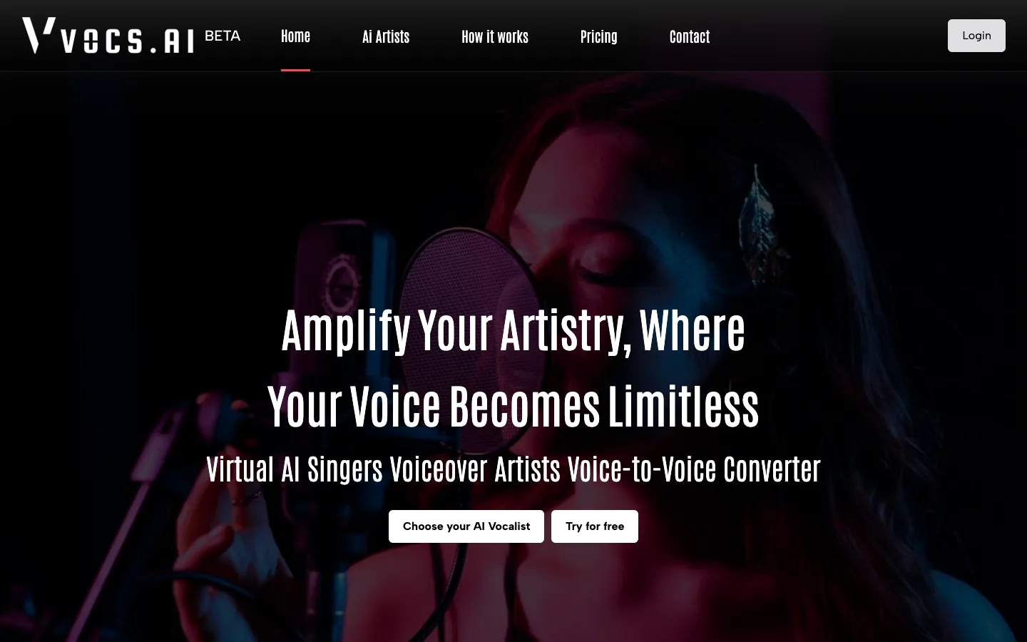 Screenshot of the Vocs AI homepage